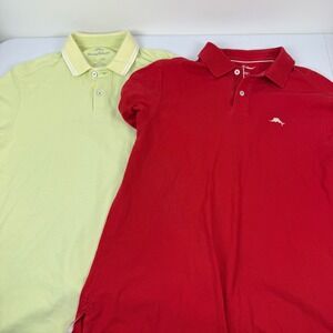 Tommy Bahama Mens Supima Cotton Polo Shirt Bundle Red Lime Green Medium 2 Pack